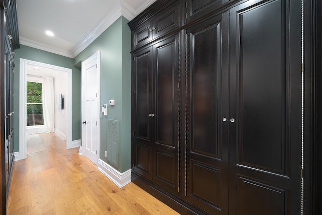 249 Grove St Unit 1, Jersey City, NJ 07302 - corridor with light wood-style flooring, crown molding, and recessed lighting