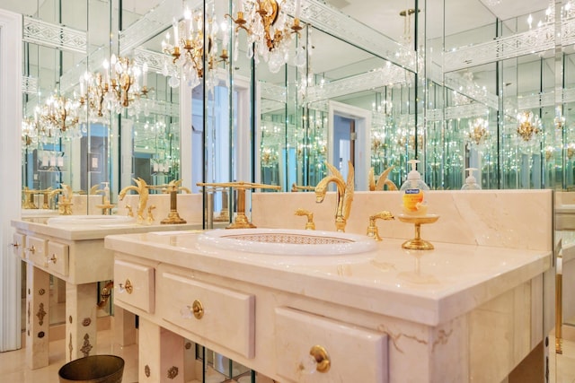 bathroom with tile patterned flooring and vanity