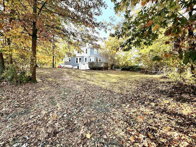 view of yard featuring a wooden deck