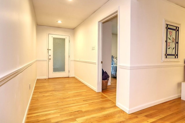 940 Bloomfield St # 1, Hoboken, NJ 07030 - corridor featuring light wood-type flooring, crown molding, and recessed lighting