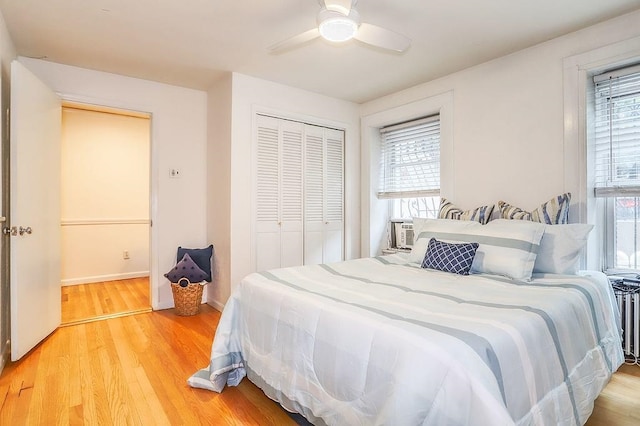 940 Bloomfield St # 1, Hoboken, NJ 07030 - bedroom with light wood finished floors, a closet, and ceiling fan