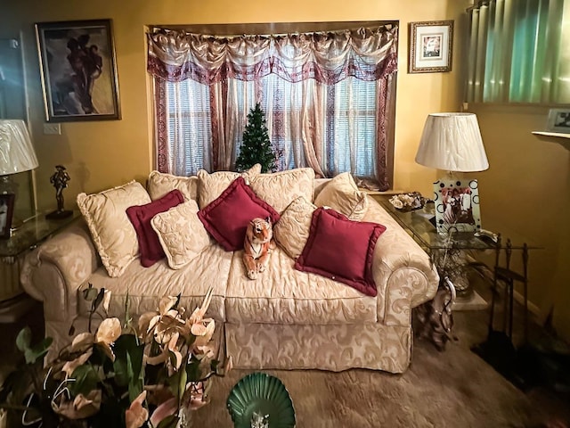 carpeted bedroom featuring multiple windows