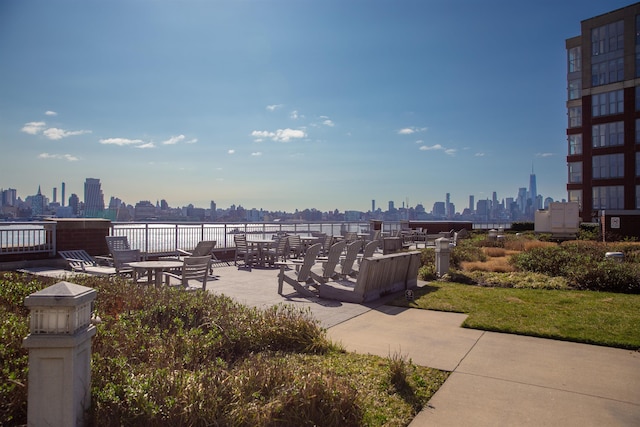 view of patio with a city view