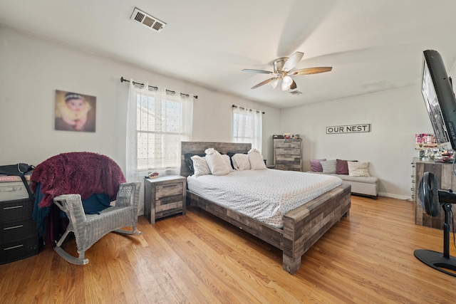 bedroom featuring ceiling fan and light hardwood / wood-style floors