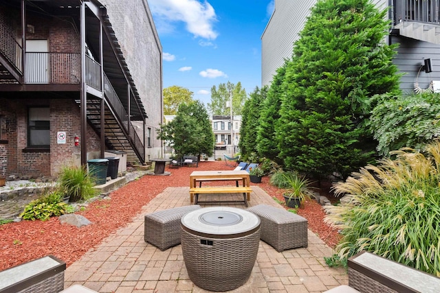 view of patio featuring stairs