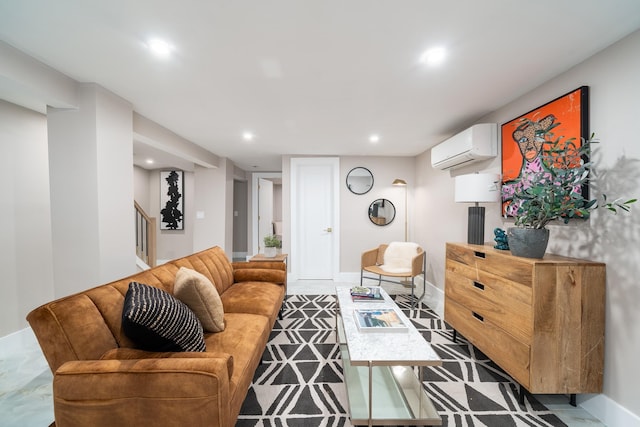 living room with a wall mounted air conditioner