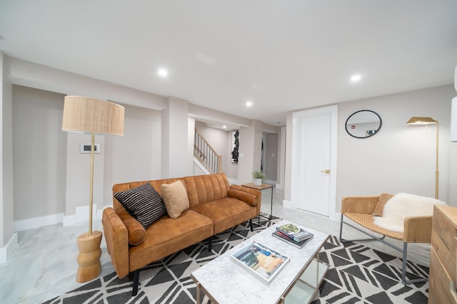 living room with concrete flooring