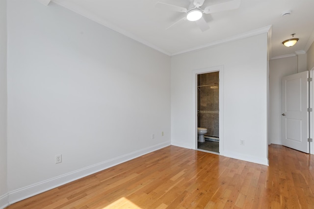413 Madison St Unit 4, Hoboken, NJ 07030 - unfurnished bedroom featuring ornamental molding, light wood finished floors, ensuite bath, and a ceiling fan