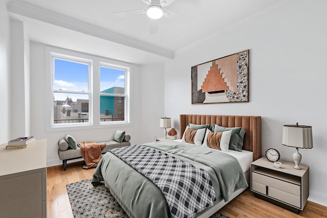 413 Madison St Unit 4, Hoboken, NJ 07030 - bedroom featuring ornamental molding, light wood-type flooring, and ceiling fan
