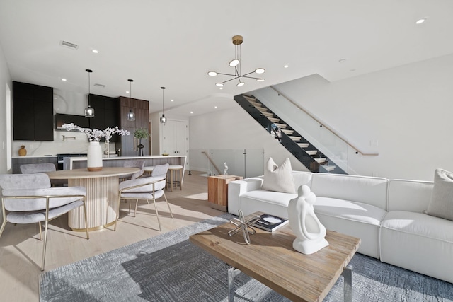 living room with light wood-type flooring