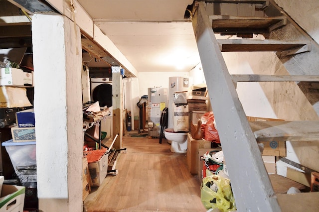 34 Concord St, Jersey City, NJ 07306 - unfinished basement with wood finished floors and water heater