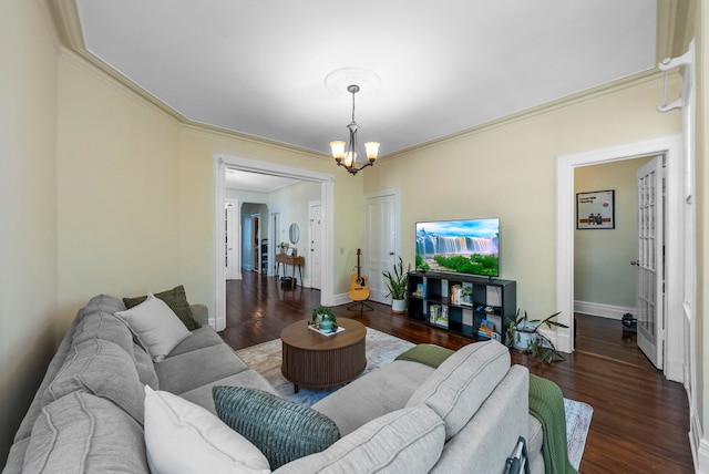 57 Booraem Ave, Jersey City, NJ 07307 - living room featuring wood finished floors, crown molding, and a chandelier