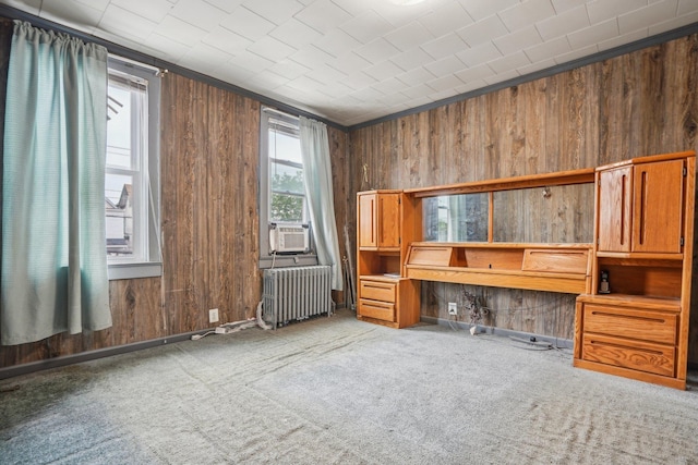 442 Avenue E Ave E, Bayonne, NJ 07002 - unfurnished office featuring radiator heating unit, wooden walls, carpet flooring, cooling unit, and crown molding
