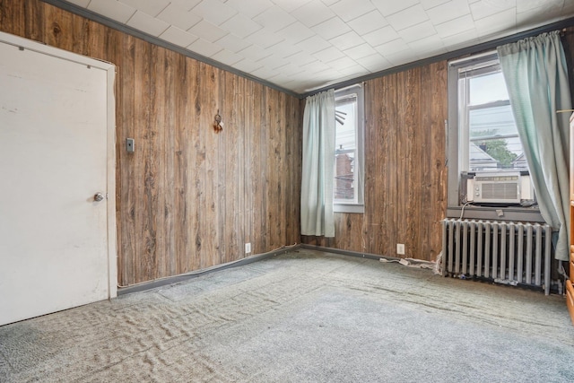 442 Avenue E Ave E, Bayonne, NJ 07002 - empty room featuring radiator, wooden walls, plenty of natural light, carpet floors, and cooling unit