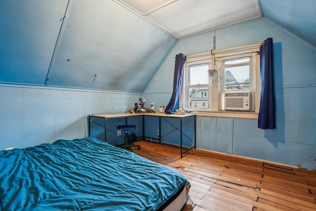 442 Avenue E Ave E, Bayonne, NJ 07002 - bedroom with wood-type flooring, vaulted ceiling, and cooling unit