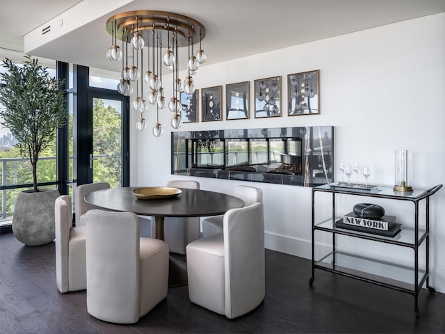 dining space featuring a chandelier and dark hardwood / wood-style floors