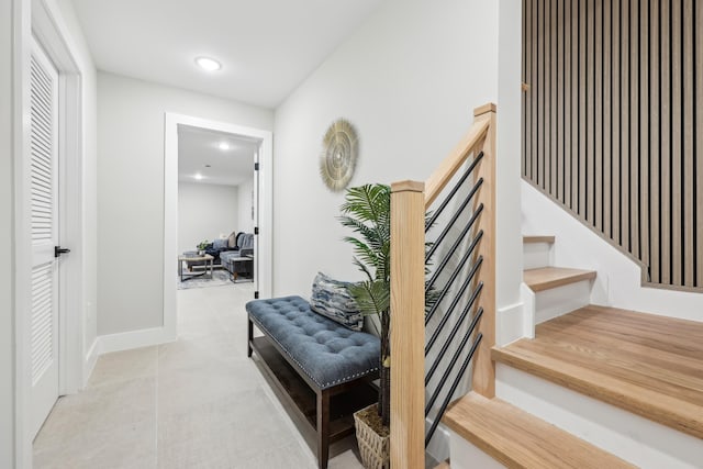 27 E 16th St, Bayonne, NJ 07002 - corridor with stairs, tile patterned floors, and recessed lighting