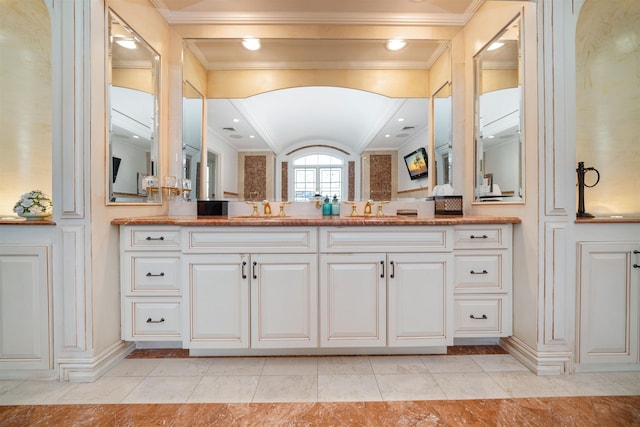2 Euclid Rd, Fort Lee, NJ 07024 - bathroom with crown molding and double vanity