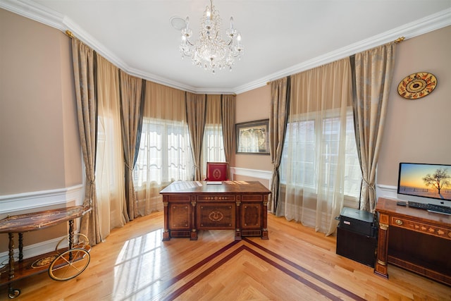 2 Euclid Rd, Fort Lee, NJ 07024 - office space with a chandelier, ornamental molding, and light wood-type flooring