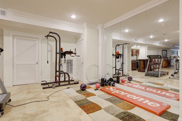 2 Euclid Rd, Fort Lee, NJ 07024 - workout room featuring crown molding and recessed lighting