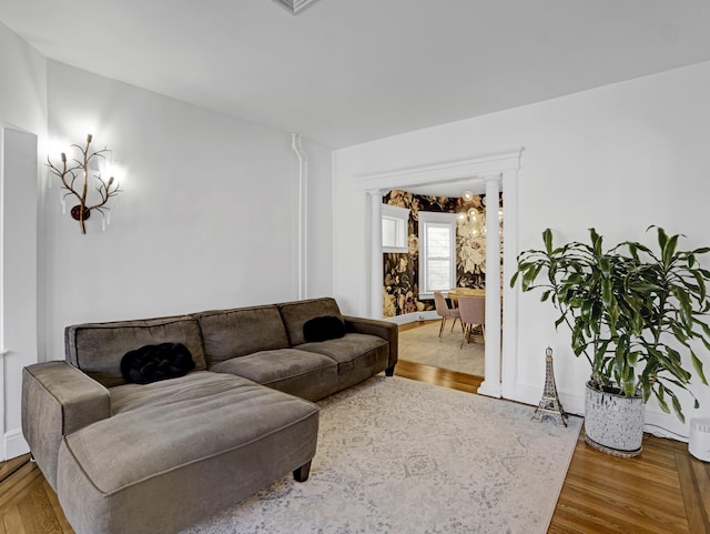 living area featuring wood finished floors