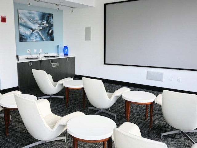 cinema with baseboards and track lighting