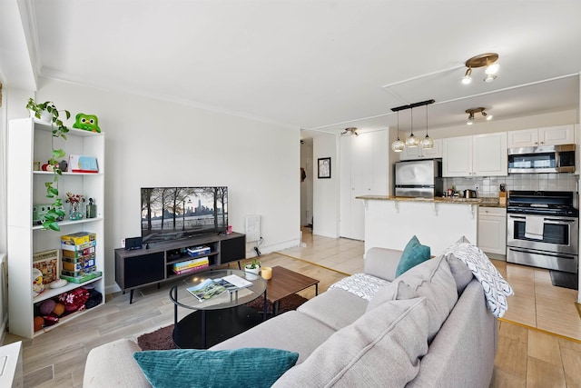 living room featuring ornamental molding