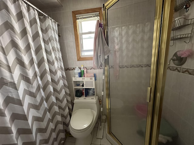 44 W 16th St Unit 1 & 2, Bayonne, NJ 07002 - full bathroom featuring tile walls, a shower stall, toilet, and tile patterned floors