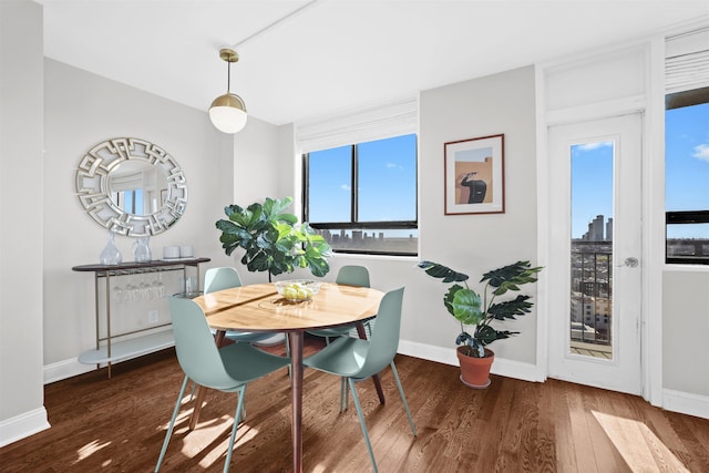 dining space featuring baseboards and wood finished floors