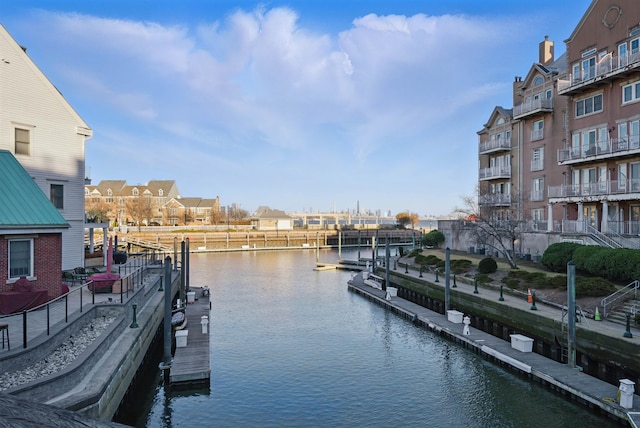 view of dock featuring a water view