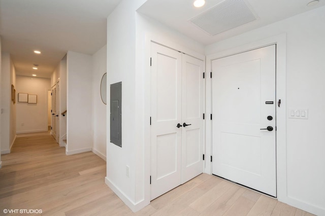 425 3rd St Unit 404, Jersey City, NJ 07302 - foyer entrance with light wood-type flooring, recessed lighting, and electric panel