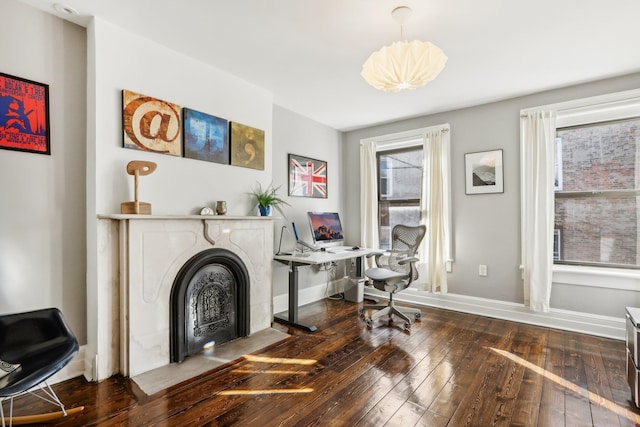 interior space with dark hardwood / wood-style floors