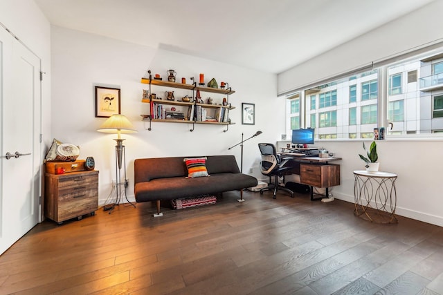 sitting room featuring dark hardwood / wood-style flooring