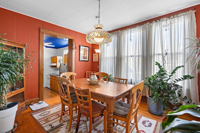 dining room with a healthy amount of sunlight and hardwood / wood-style flooring