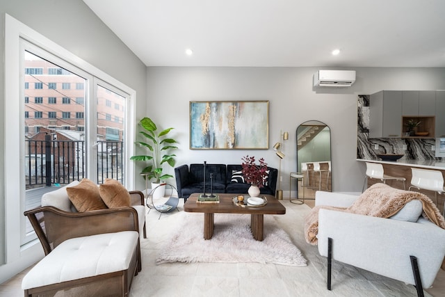 living room featuring a wall mounted air conditioner