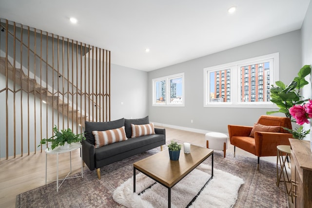 living room with hardwood / wood-style floors