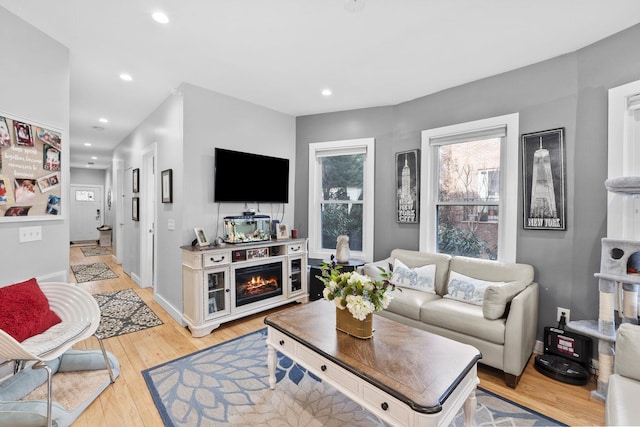 living room featuring light wood-type flooring