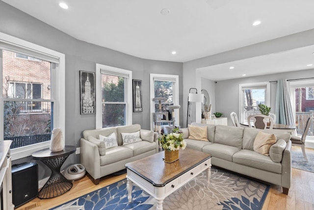 living room with light wood-type flooring