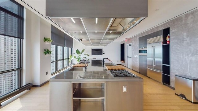 10 Provost St Unit 1004, Jersey City, NJ 07302 - kitchen featuring stainless steel counters, appliances with stainless steel finishes, a sink, light wood-style flooring, and modern cabinets