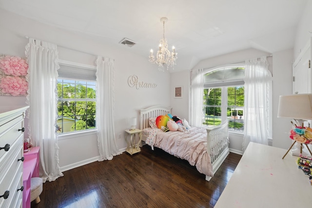 12 Stephen Pl, Little Falls, NJ 07424 - bedroom featuring a chandelier, dark wood-type flooring, and baseboards
