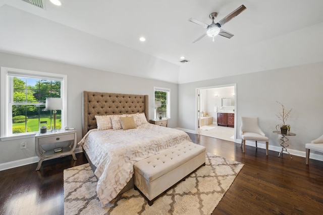 12 Stephen Pl, Little Falls, NJ 07424 - bedroom featuring wood finished floors, vaulted ceiling, baseboards, recessed lighting, and ensuite bath