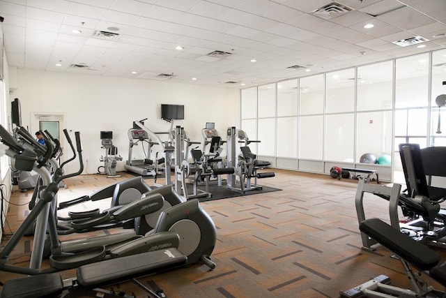 104 Tidewater St Unit 1A, Jersey City, NJ 07302 - workout area featuring carpet floors and recessed lighting