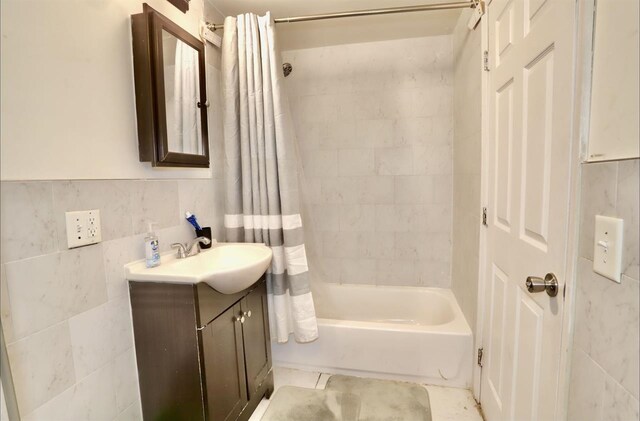 37 Harmon St, Jersey City, NJ 07304 - full bath with shower / bath combination with curtain, tile patterned floors, and vanity