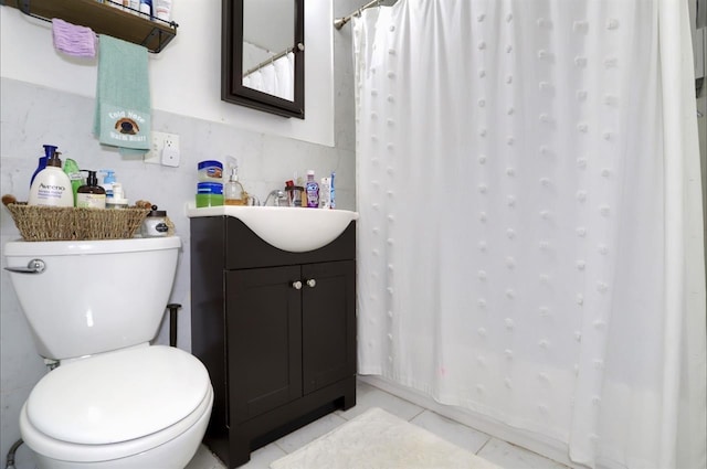 37 Harmon St, Jersey City, NJ 07304 - full bathroom with toilet, tile patterned floors, vanity, and a shower with curtain