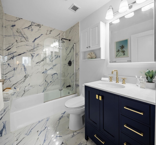 205 10th St Unit 9W, Jersey City, NJ 07030 - full bath with vanity, shower / bath combination with glass door, toilet, and marble finish flooring