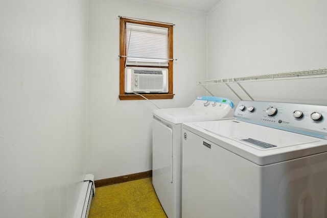 1508 77th St, North Bergen, NJ 07047 - washroom featuring washer and clothes dryer, cooling unit, a baseboard heating unit, and crown molding