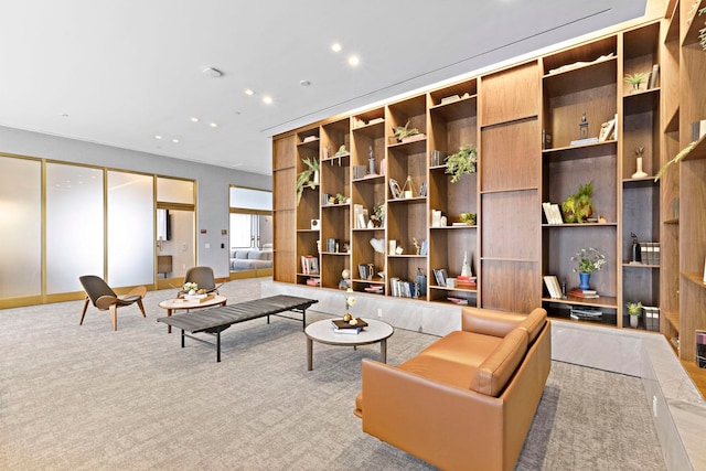 75 Park Ln S Unit 706, Jersey City, NJ 07310 - carpeted living room with recessed lighting