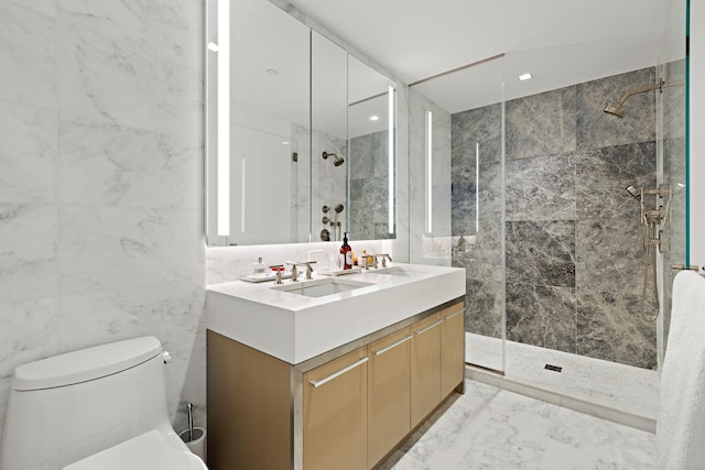 75 Park Ln S Unit 706, Jersey City, NJ 07310 - full bath with a sink, a shower stall, and marble finish floor