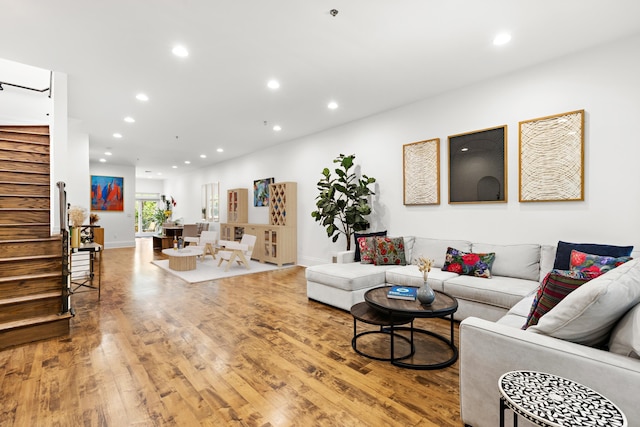 297 Montgomery St Unit 2, Jersey City, NJ 07302 - living area featuring stairway, recessed lighting, and light wood finished floors