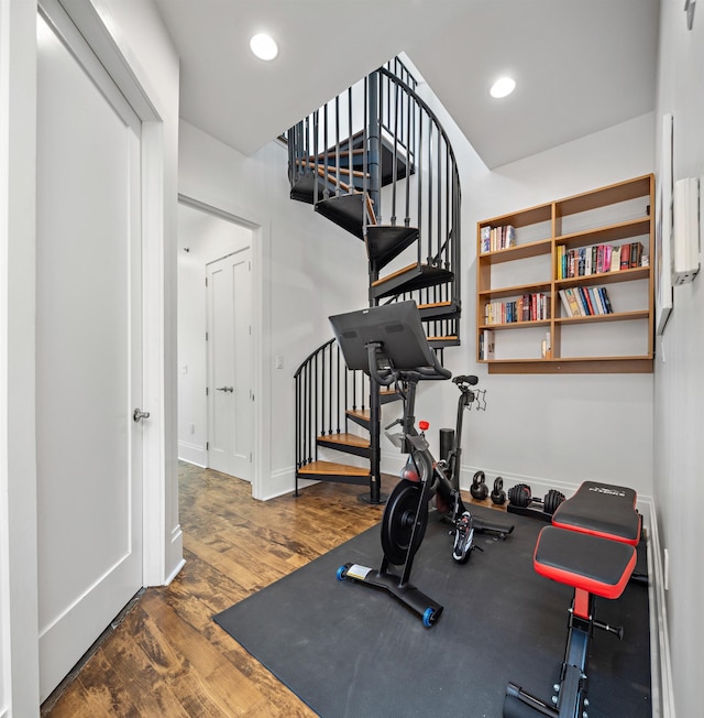 297 Montgomery St Unit 2, Jersey City, NJ 07302 - workout area with wood finished floors and recessed lighting